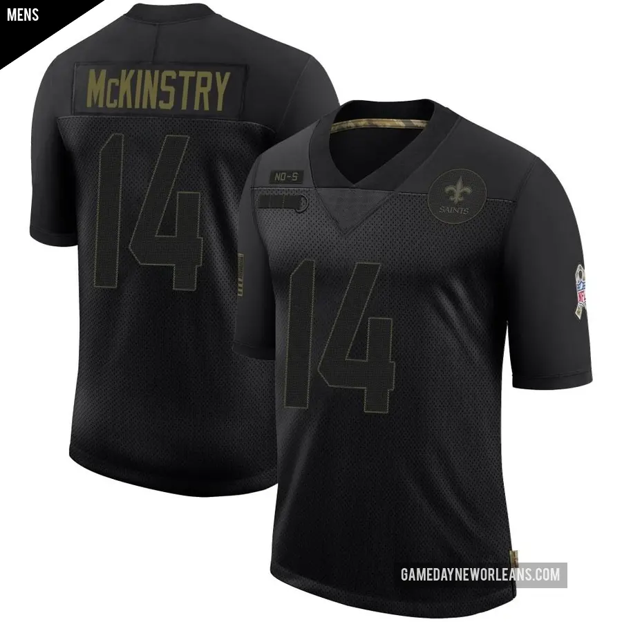 Men s New Orleans Saints 14 Kool Aid McKinstry Black Limited 2020 Salute To Service Jersey Saints Store